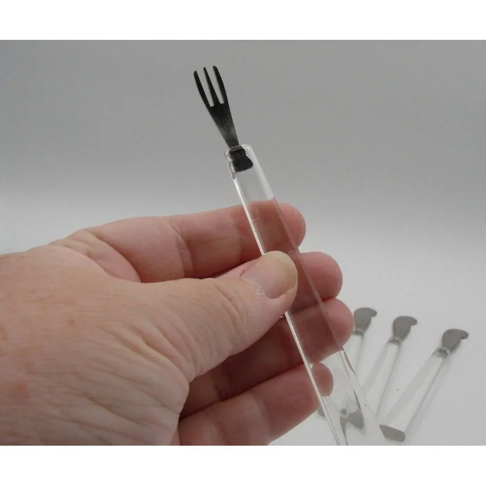 Acrylic Party Flatware Stainless Steel Clear MCM NIB Vtg Forks (6) Speaders (3)